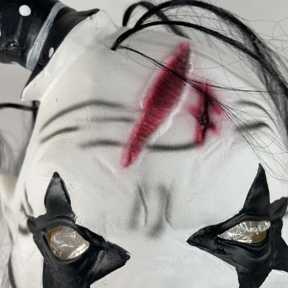 Killer Clown Rubber Adult Mask White Black Makeup‎ Forehead Wound creepy scary